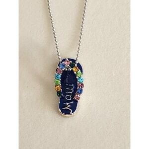 MAUI Signed Jeweled Slipper 18k White Gold Plate Ball Chain Necklace FREE $HIP!!